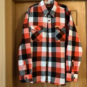 Dixxon Flannel Ironhead WTF Plaid Flannel Button Shirt Men xl Orange Black White